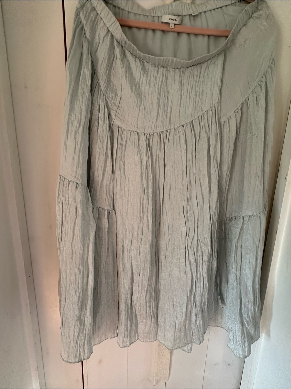 Vince Pale Sage Crinkled Long-Sleeve Tunic Top
